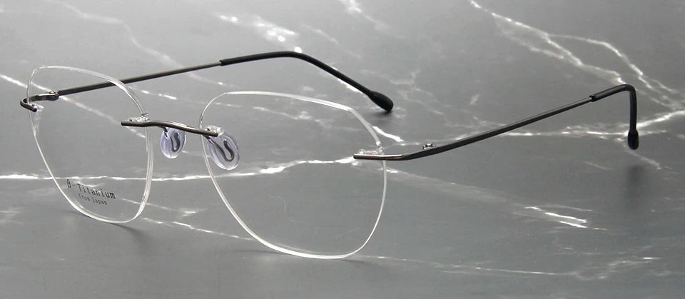 Esnbie Unisex Rimless Polygon Square Titanium Eyeglasses 243212