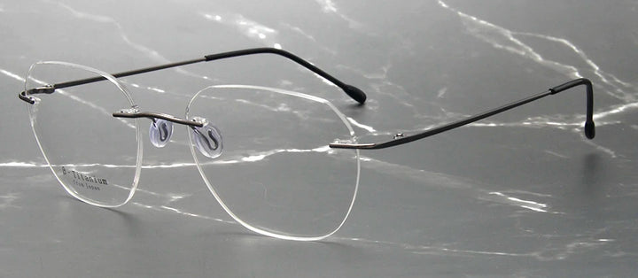 Esnbie Unisex Rimless Polygon Square Titanium Eyeglasses 243212