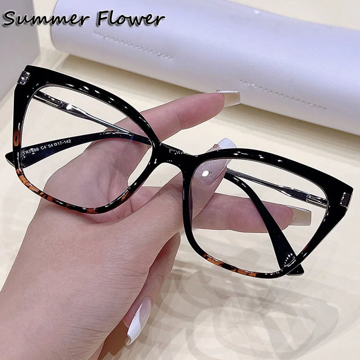 Summer Flower Women's Full Rim Square Cat Eye Tr 90 Titanium Eyeglasses 87888 Full Rim Summer Flower Black Leopard