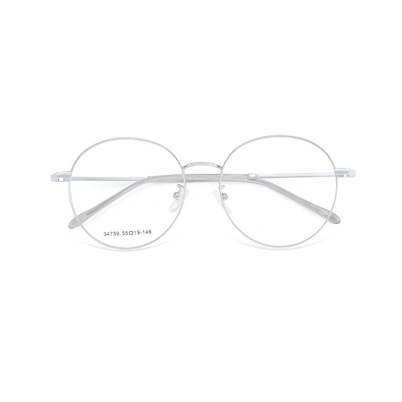 KatKani Unisex Full Rim Round Alloy Eyeglasses 34759 Full Rim KatKani Eyeglasses Silver  