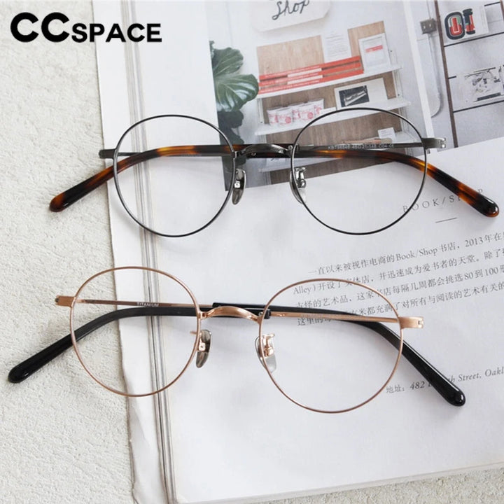 CCspace Unisex Full Rim Round Titanium Eyeglasses 300779 Full Rim CCSpace   