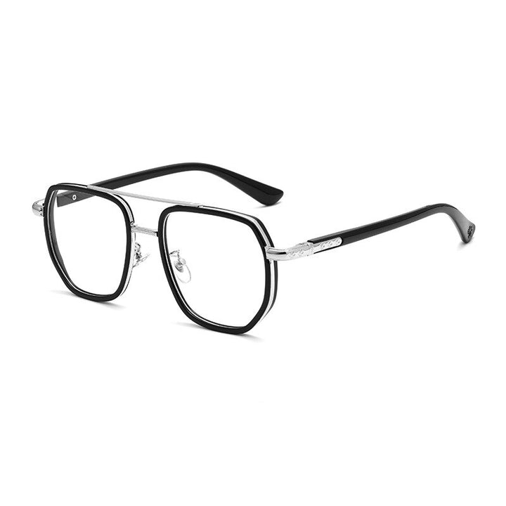 KatKani Unisex Full Rim Square Double Bridge Tr 90 Alloy Eyeglasses K0037h Full Rim KatKani Eyeglasses Black Silver  