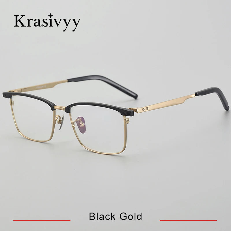Krasivyy Men's Full Rim Square Acetate Titanium Eyeglasses 428701