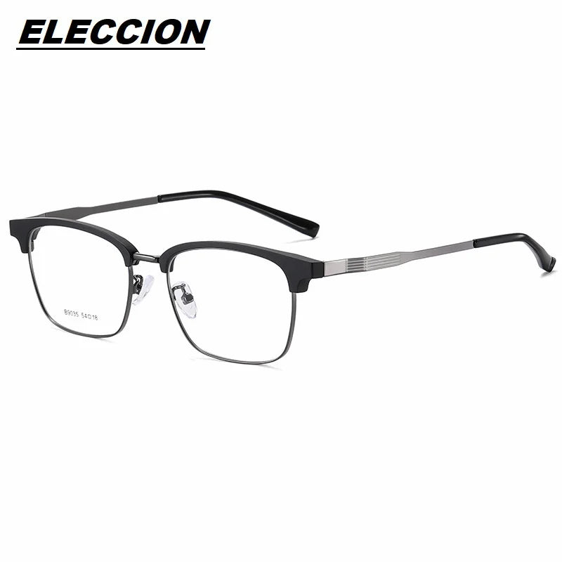 Eleccion Unisex Full Rim Square Titanium Acetate Eyeglasses 9035 Full Rim Eleccion Matte Black - Gray CHINA