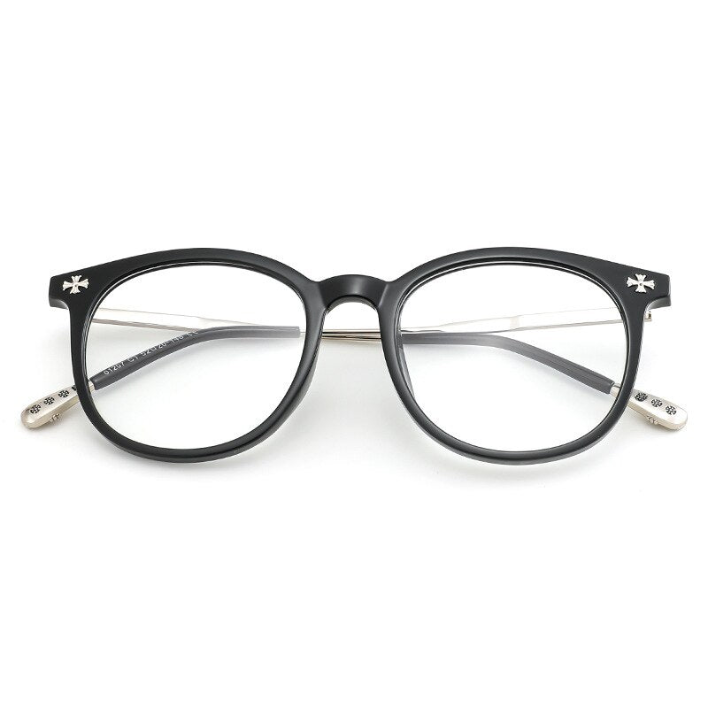 KatKani Unisex Full Rim Square Round Tr 90 Alloy Eyeglasses 01207 Full Rim KatKani Eyeglasses BlackSilver  