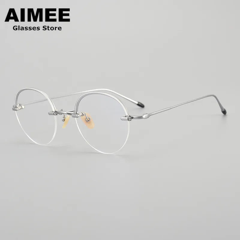 Aimee Unisex Semi Rim Round Titanium Eyeglasses 45921 Semi Rim Aimee