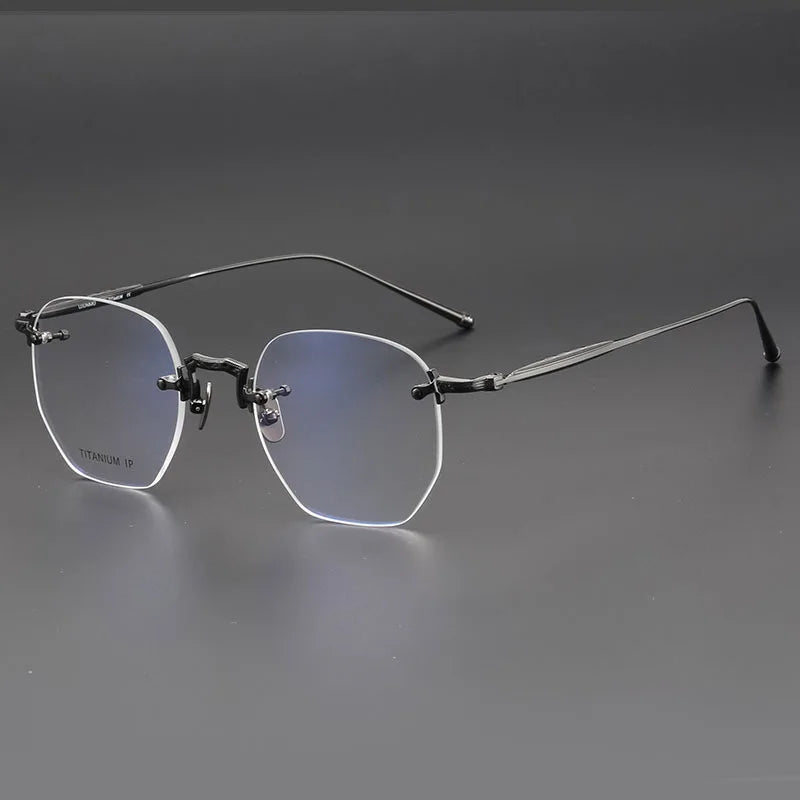 Aimee Men's Rimless Polygon Oval Titanium Eyeglasses 22140 Rimless Aimee Gun-Grey  