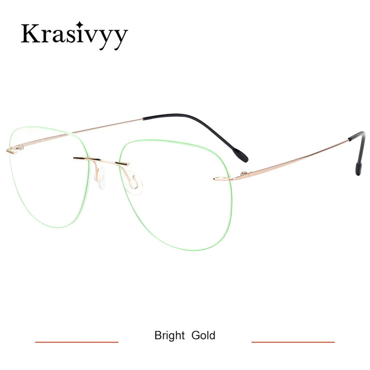 Krasivyy Unisex Rimless Oval Titanium Eyeglasses Kr05 Rimless Krasivyy Bright Gold  