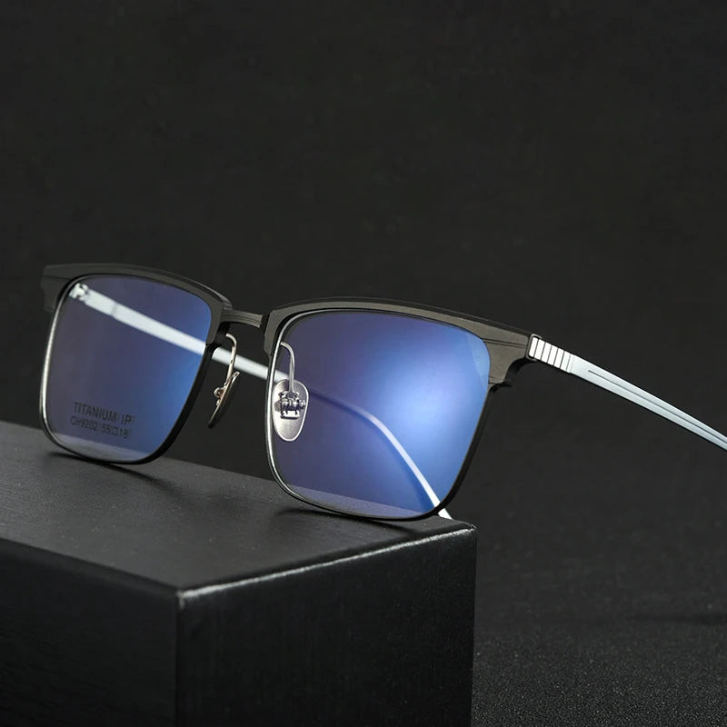 Handoer Men's Semi Rim Titanium Prescription Eyeglasses 9202CH