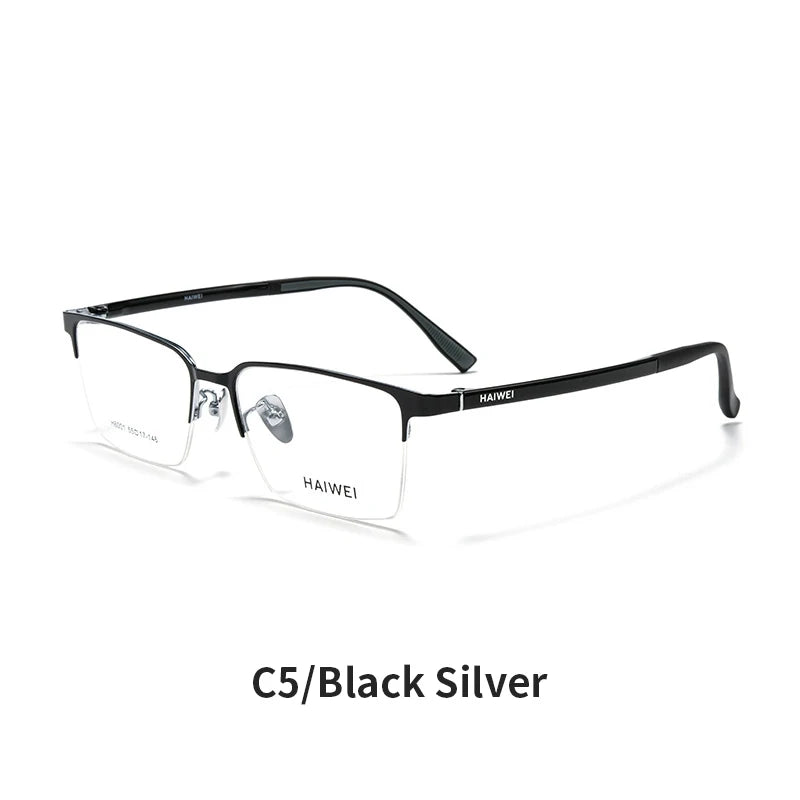 KatKani Unisex Semi Rim Square Ultem Alloy Eyeglasses 496001 Semi Rim KatKani Eyeglasses Black Silver CHINA