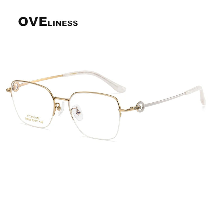 Oveliness Women's Semi Rim Square Polygon Titanium Eyeglasses 196008 Semi Rim Oveliness gold grey  