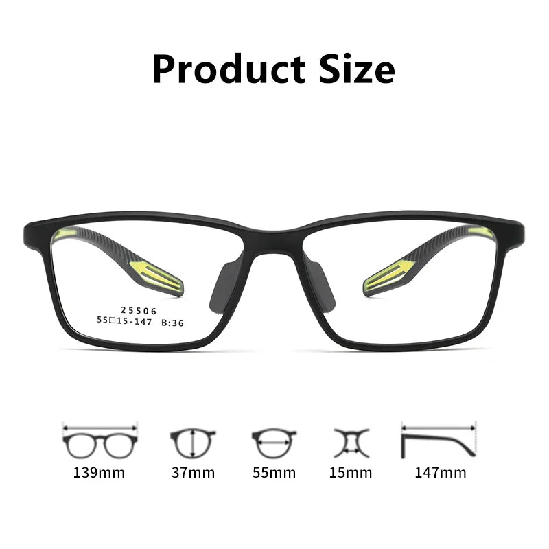 Xbora Unisex Full Rim Square Tr 90 Alloy Sport Eyeglasses 525506