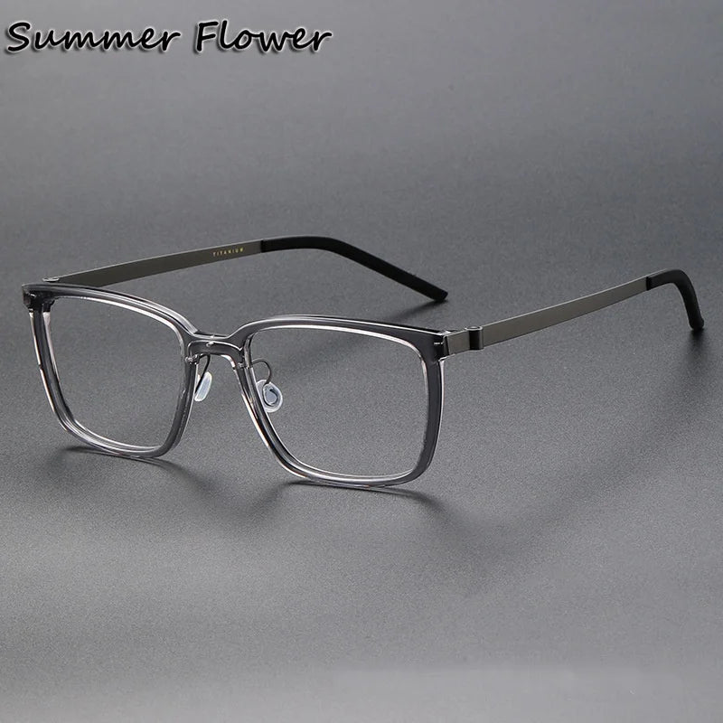 Summer Flower Women's Full Rim Square Acetate Titanium Eyeglasses 18217
