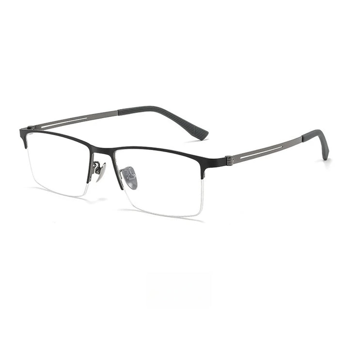 Yimaruili Unisex Semi Rim Square Titanium Alloy Eyeglasses 23156 Semi Rim Yimaruili Eyeglasses Black Gun