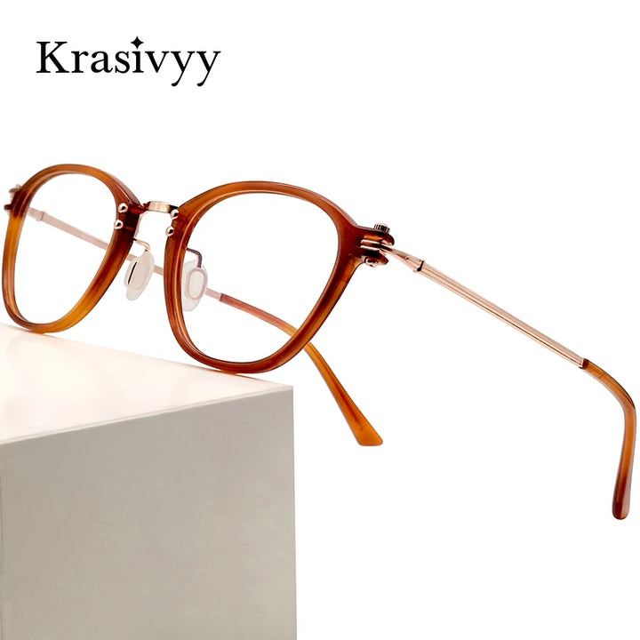Krasivyy Men's Full Rim Oval Square Acetate Titanium Eyeglasses 35881