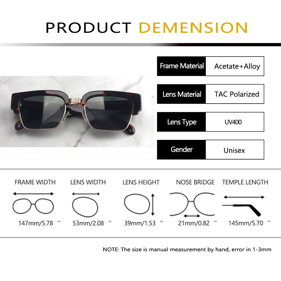 Esnbie Men's Full Rim Square Brow Line Acetate Alloy Sunglasses 123219