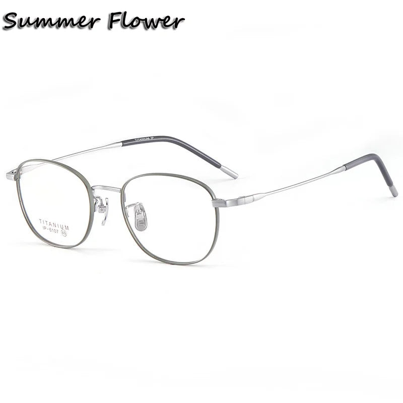 Summer Flower Women's Full Rim Oval Square Titanium Eyeglasses 61087 Full Rim Summer Flower Gray Silver