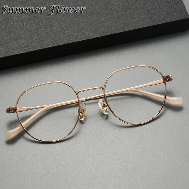 Summer Flower Women's Full Rim Flat Top Round Titanium Eyeglasses 10182 Full Rim Summer Flower