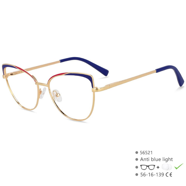 CCspace Women's Full Rim Cat Eye Alloy Eyeglasses 56521 Full Rim CCspace C3BlueRed  