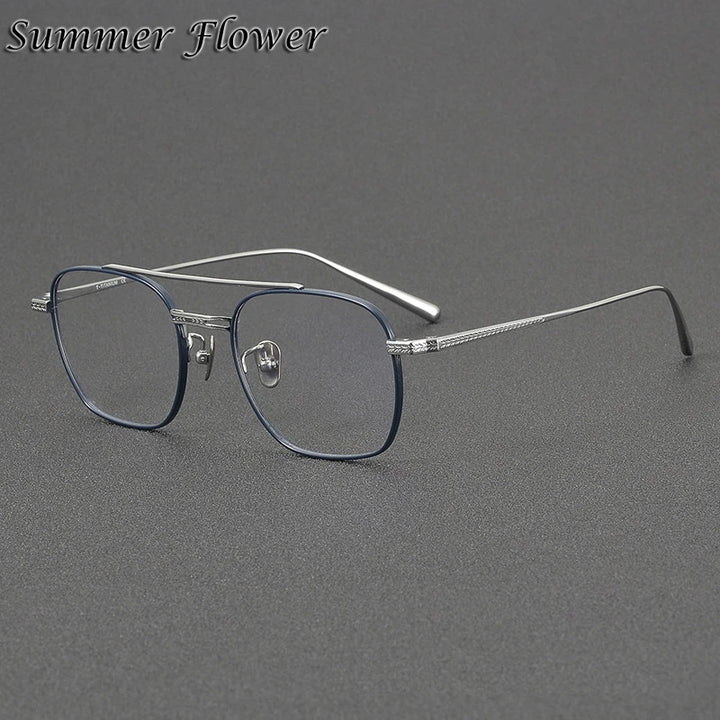 Summer Flower Men's Full Rim Square Double Bridge Titanium Eyeglasses 777115