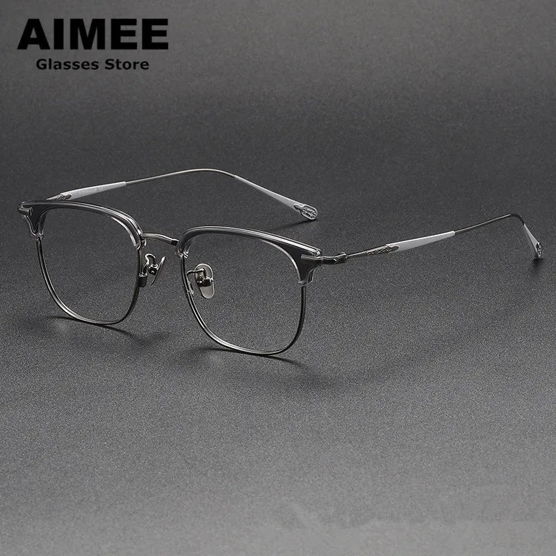 Aimee Unisex Full Rim Square Titanium Acetate Eyeglasses 980901 Full Rim Aimee Gun-Grey