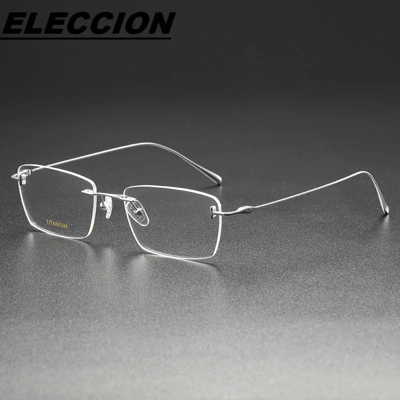 Eleccion Women's Rimless Square Titanium Eyeglasses 5678 Rimless FuzWeb Silver CHINA