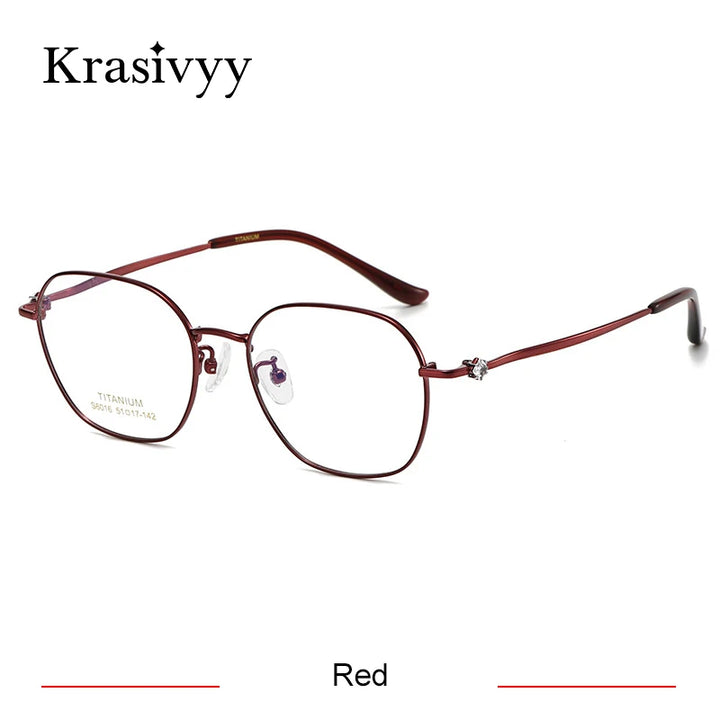 Krasivyy Women's Full Rim Flat Top Square Titanium Eyeglasses 6016 Full Rim Krasivyy Red  