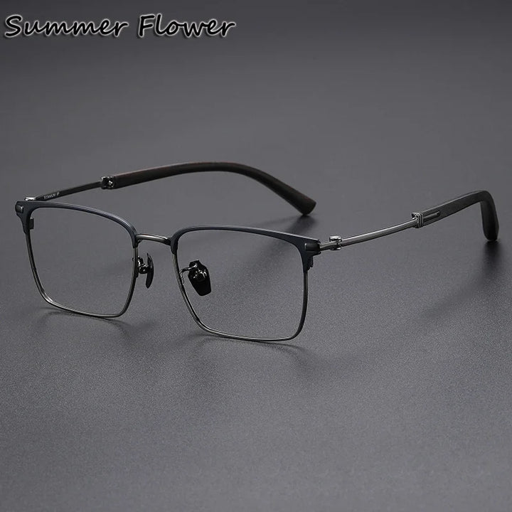 Summer Flower Unisex Full Rim Square Titanium Sandalwood Eyeglasses 82340 Full Rim Summer Flower Blue Gray