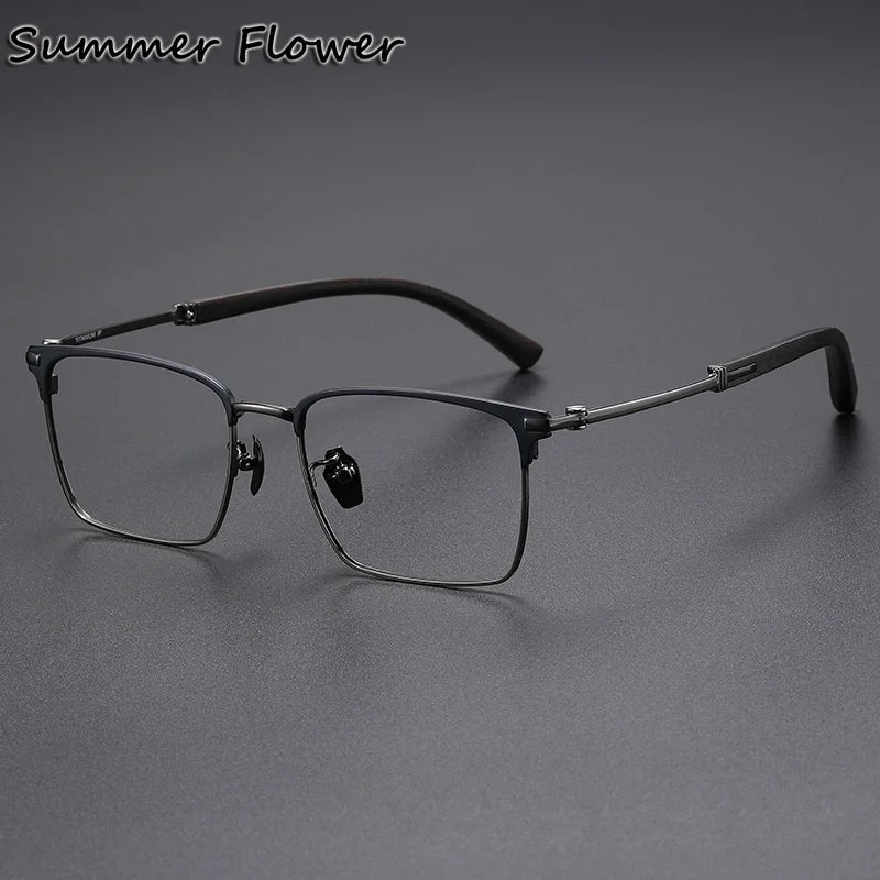 Summer Flower Men's Full Rim Polygon Square Titanium Eyeglasses 612340
