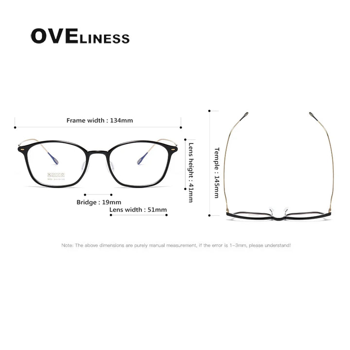 Oveliness Unisex Full Rim Square Acetate Titanium Eyeglasses 8650 Full Rim Oveliness   
