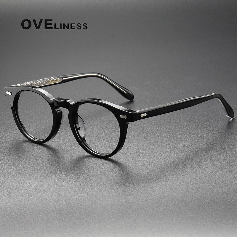 Oveliness Unisex Full Rim Round Acetate Titanium Eyeglasses 505 Full Rim Oveliness black  