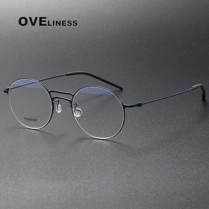 Oveliness Unisex Full Rim Round Screwless Double Bridge Titanium Eyeglasses 5518 Full Rim Oveliness blue  