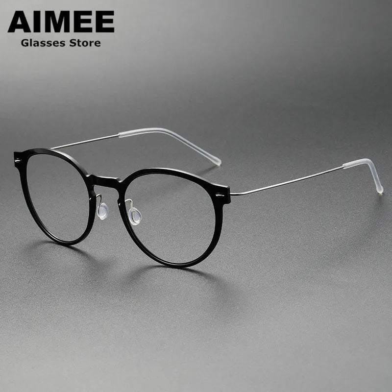 Aimee Unisex Full Rim Round Screwless Titanium Acetate Eyeglasses 6603 Full Rim Aimee   