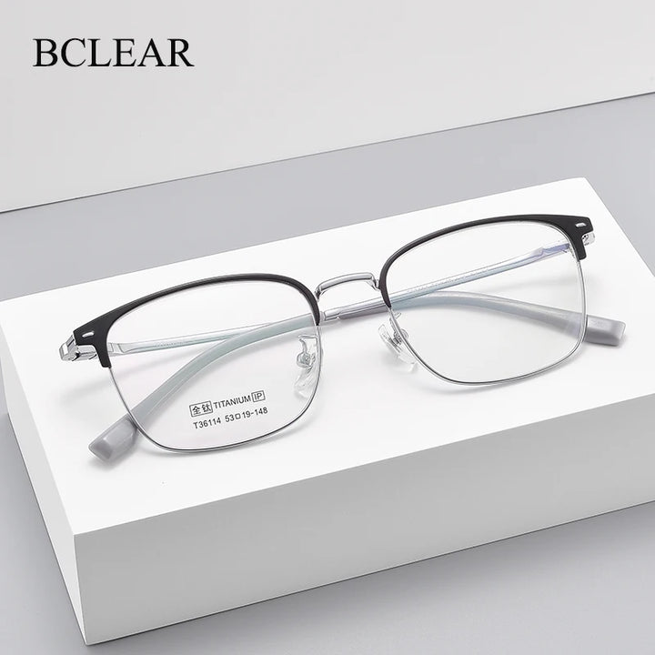 Bclear Unisex Full Rim Square Titanium Eyeglasses 36114 Full Rim Bclear   