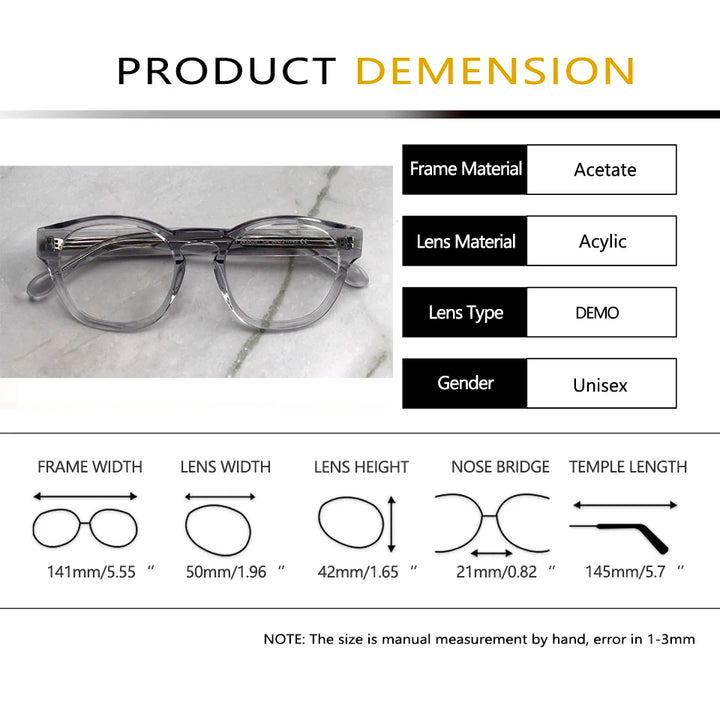 Esnbie Unisex Full Rim Round Square Acetate Eyeglasses 240611