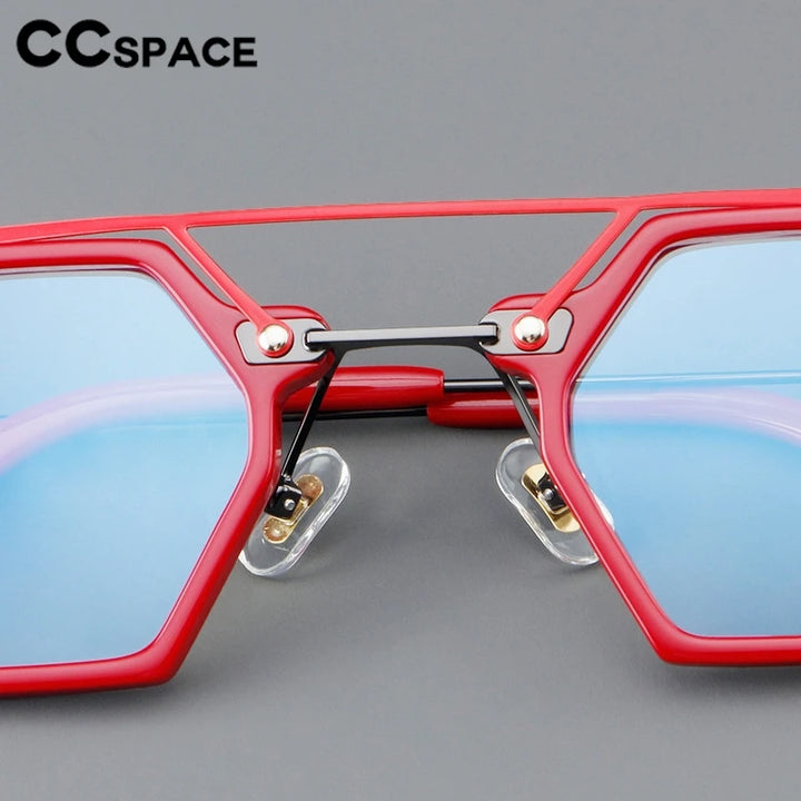 CCspace Unisex Full Rim Polygon Double Bridge Acetate Alloy Eyeglasses 3812 Full Rim CCSpace   