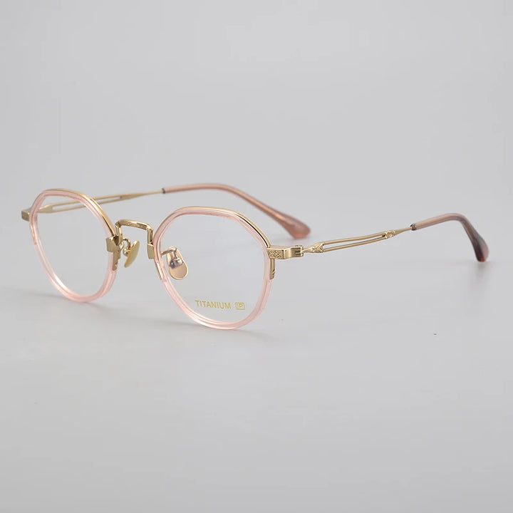 Black Mask Unisex Full Rim Irregular Round Titanium Eyeglasses E053 Full Rim Black Mask Pink-Gold  