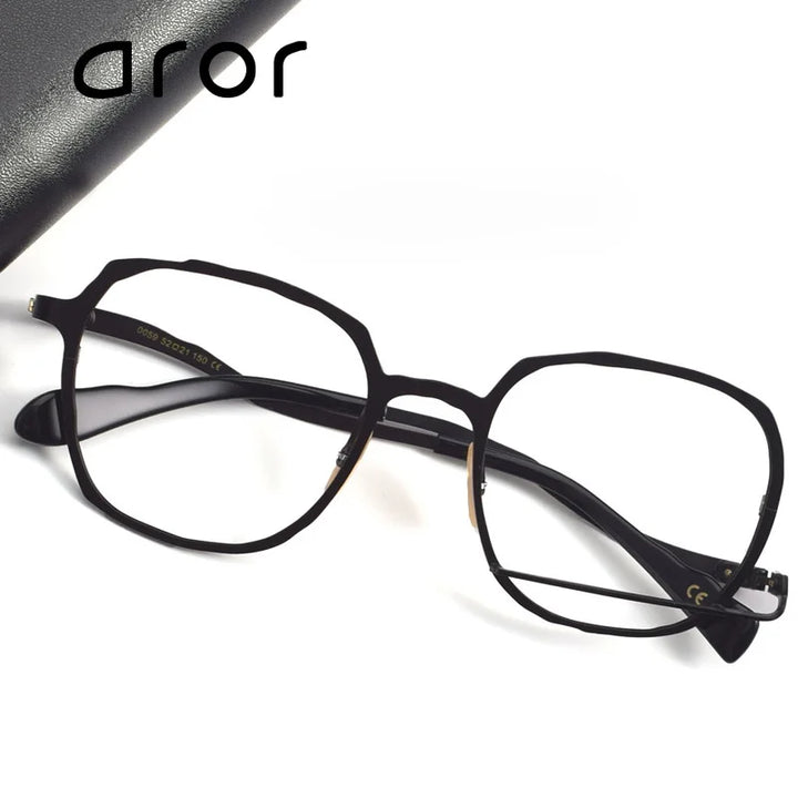 Aror Unisex Full Rim Irregular Square Acetate Titanium Eyeglasses 49459 Full Rim Aror