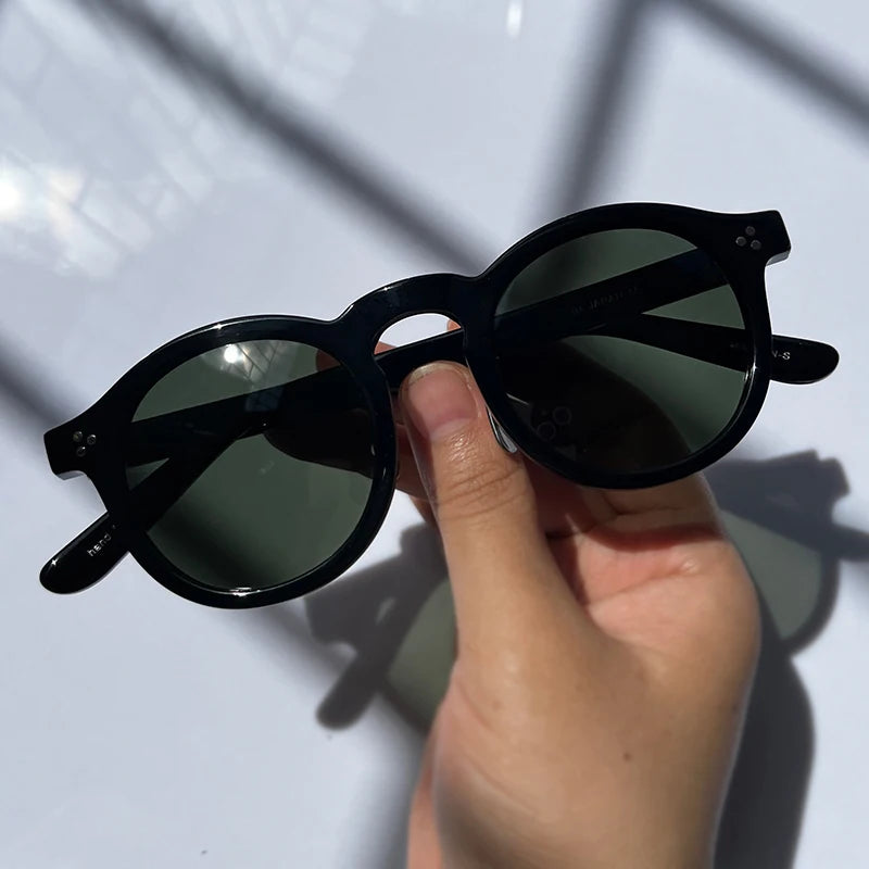 Black Mask Unisex Full Rim Acetate Round Polarized Sunglasses 14143 Sunglasses Black Mask Black-Green As Shown 