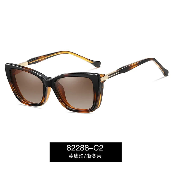 CCspace Women's Full Rim Cat Eye Tr 90 Alloy Reading Glasses Clip On Sunglasses 802689