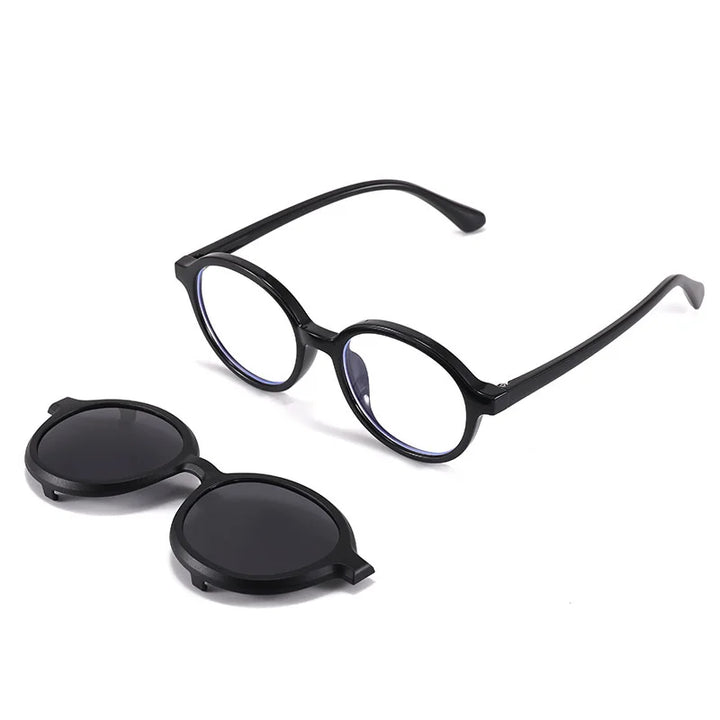 Kokolior Unisex Youth's Full Rim Round Tr 90 Alloy Reading Glasses Clip On Sunglasses 517361