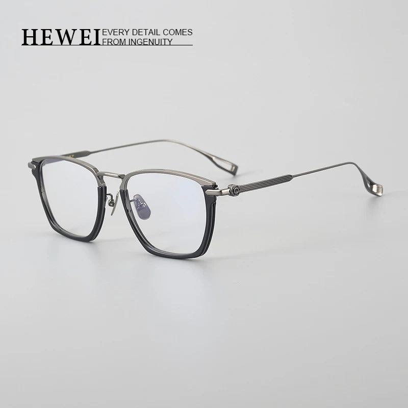 Hewei Unisex Full Rim Square Titanium Acetate Eyeglasses 24015 Full Rim Hewei   