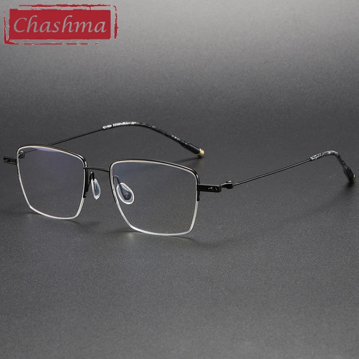 Chashma Unisex Semi Rim Small Square 9g Titanium Eyeglasses 2007 Semi Rim Chashma Black  