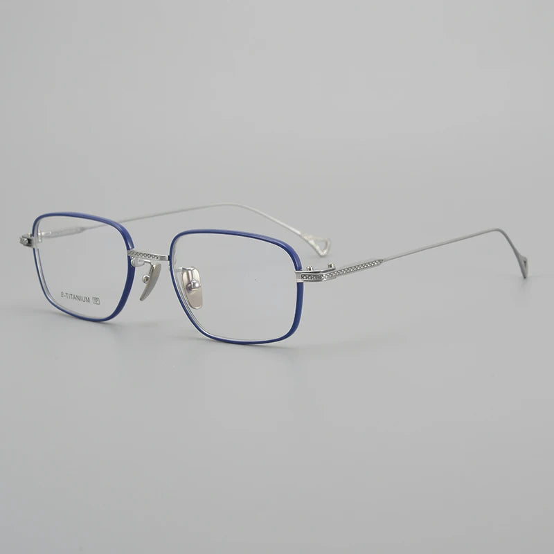 Muzz Unisex Full Rim Big Irregular Square Titanium Eyeglasses 2045 Full Rim Muzz Blue Silver