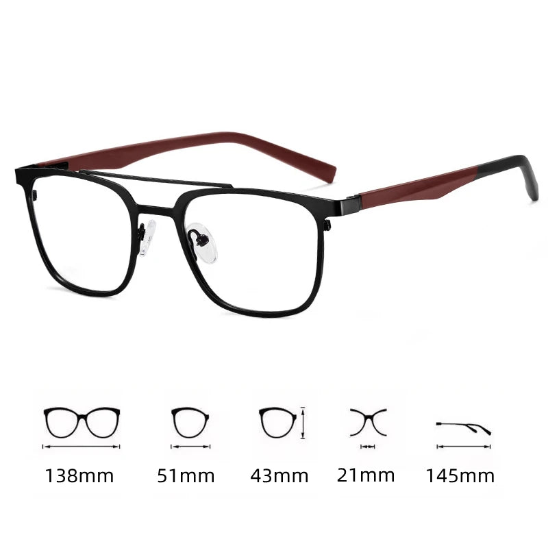 Kocolior Women's Full Rim Square Double Bridge Alloy Reading Glasses 91362