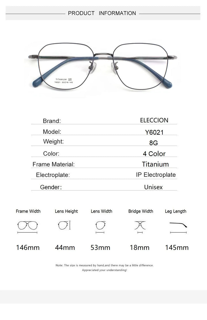 Eleccion Unisex Full Rim Flat Top Square Titanium Eyeglasses 6021