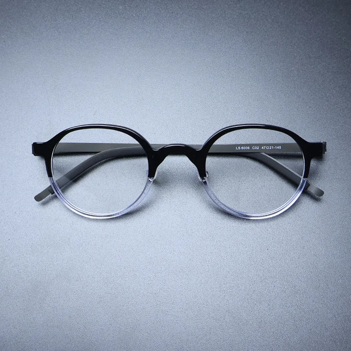Gatenac Unisex Full Rim Round Acetate Eyeglasses Gxyj1239 Full Rim Gatenac Black Transparent  