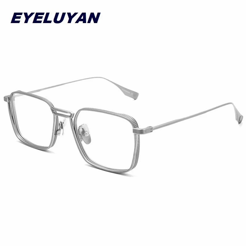 Eleccion Men's Full Rim Square Double Bridge Titanium Eyeglasses 94125 Full Rim Eleccion Silver