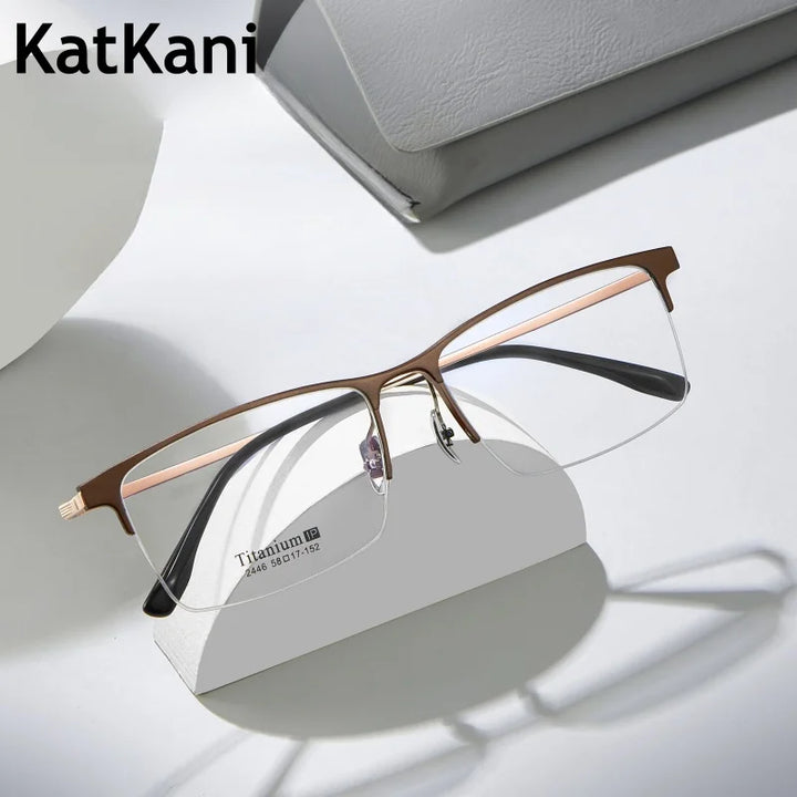 KatKani Men's Semi Rim Rectangular Titanium Eyeglasses 2246 Semi Rim KatKani Eyeglasses   