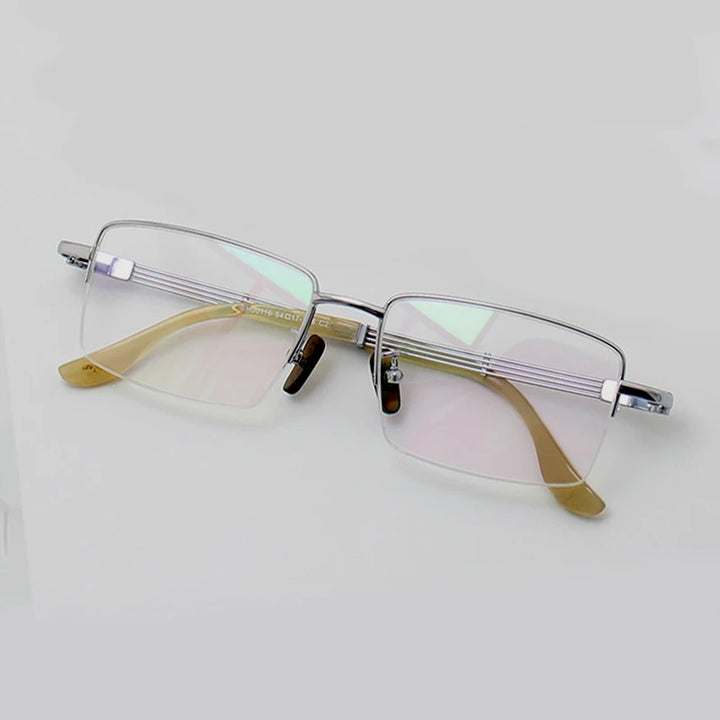 Black Mask Unisex Semi Rim Square Titanium Eyeglasses 200116